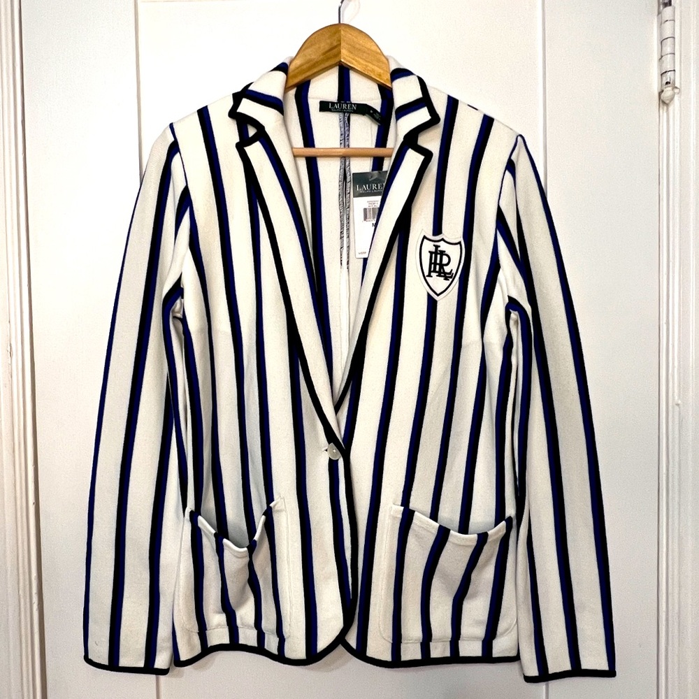 Lauren Ralph Lauren Preppy Blazer. NWT. Stretchy cotton. LRL Crest. Pockets.